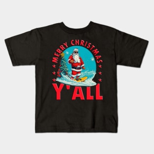 Funny Christmas In July Santa Surfing Kids T-Shirt